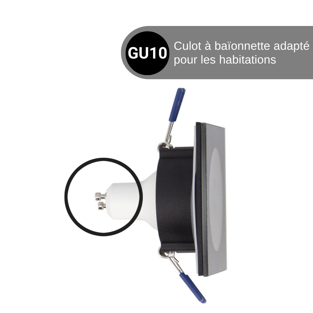 Lot 3 Spots GU10 50W 4000K Carré Noir IP44