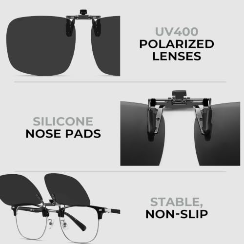 LOHO Oversized Polarized Clip On Sunglasses, Ultra Thin Flip up Clip on Sunglasses for Eyeglasses Men Women with Metal Clip,Clip on Sunglasses fit for Driving Fishing Walking(60 * 40mm,133mm) — view 6