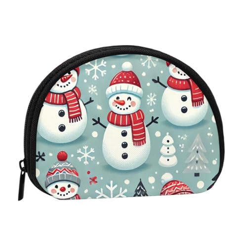 Portable Coin Purse Xmas-Snowman-Kawaii Mini Zippered Money Pouch Card Holder