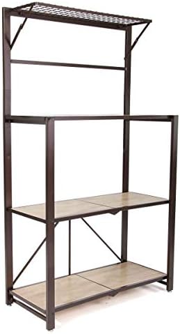 Origami Heavy Duty Durable Organizational Baker's Rack with Wood Shelf, Brown