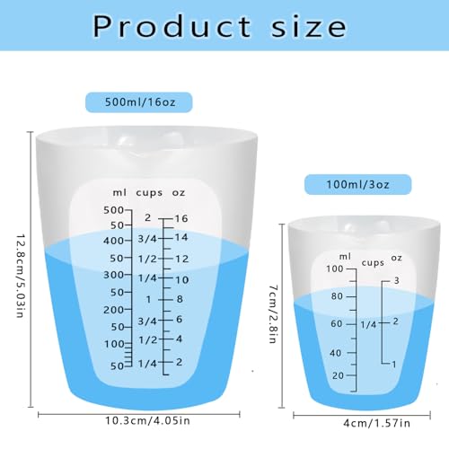 Juego de 5 vasos medidores de silicona 500 y 100ml miniatura 2