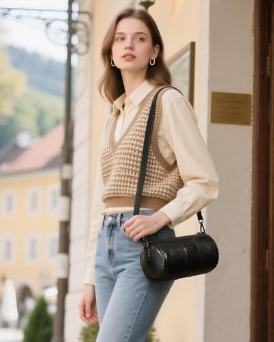 Image of COOLCY Crossbody Bags for Women Genuine Leather Soft Trendy Circle Cross Body Shoulder Bag Designer Cylinder Purses handbags