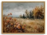 KISSFOX Vintage Fall Landscape Wall Art Framed Autumn Nature Scenery Canvas Prints Country Painting Picture Decor Artwork Rustic Farmhouse Gallery Office Living Room Bedroom Bathroom