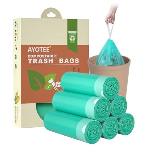 AYOTEE Compostable Trash Bags 4 Gallon Drawstring Trash Bags,100 Counts Ultra Strong Unscented Garbage Bags Small Trash Bags Waste Basket Liners for Bathroom, Kitchen, Car, Pet Cover