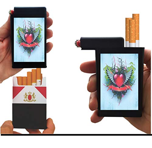 Cigarette Case Heart Wing with Built on Lighter Holder Box Ryo