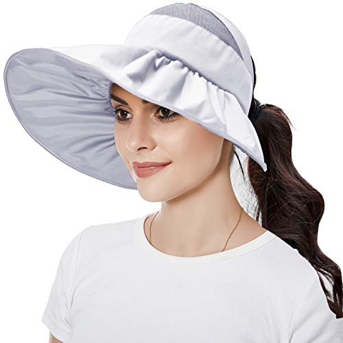 Hat Women Summer Sunscreen Sun Hat Leisure Outdoor Travel Wide Brim Cover Face Solid Color Empty Top Foldable Sun Hat Light Grey Hat Women Summer Sunscreen Sun Hat Leisure Outdoor Travel Wide Brim Cover Face Solid Color Empty Top Foldable Sun Hat Light Grey