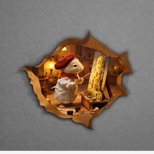 2Pcs Cute Artist Mouse Stickers Removable Peek A Boo Mouse in Mouse Hole Decal Sticker, Mouse Hole...