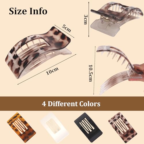 KIUEZIR 4 Pack Square Flat Claw Clips for Women, Leopard Print Smooth Acrylic Hair Clips with Cutout Design, Ergonomic Curve for All-Day Comfort (Office, Dates & Vacation Hair Accessories)