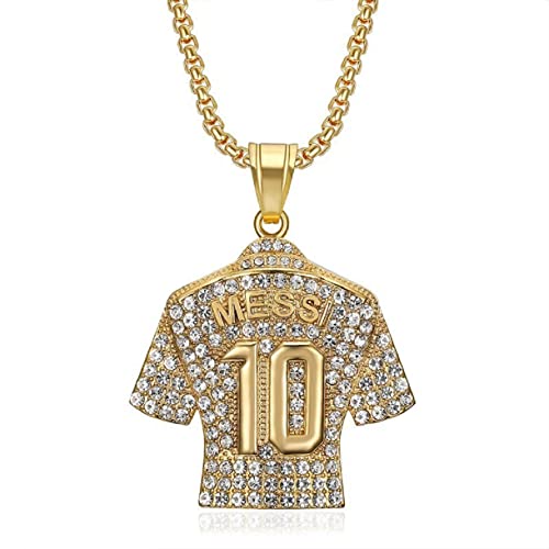 Soccer Jersey 10 Pendant Necklace for Men, Football Iced Out Sports Charm Jewelry, Rock Number 10 Soccer Players Necklace