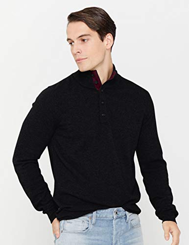 State Cashmere Button Up Mock Neck Sweater - Long Sleeve Pullover For Men Made With 100% Pure Cashmere Sourced From Inner Mongolia Goats - Soft, Lightweight & Versatile - (Black, Large) #TOP1