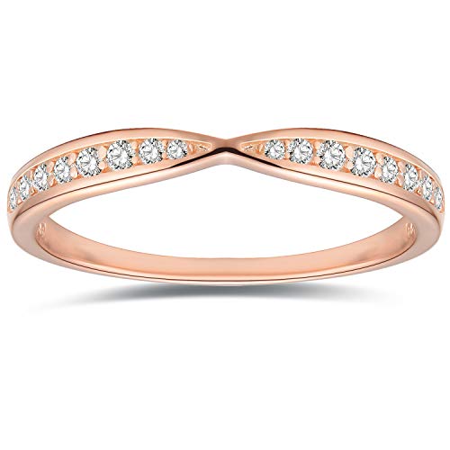 925 Sterling Silver Tapered Wedding Band Half Paved Eternity Ring