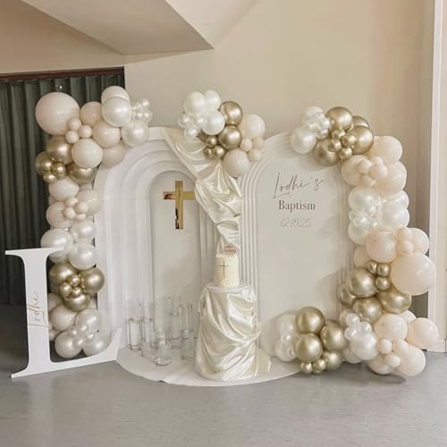Image of First Communion Balloon Garland Kit 153Pcs, Baptism Balloon, White Sand Gold Nude Bautizo Balloons Arch Kit for First Holy Communion Baptism God Bless Christening Party Birthday Supplies