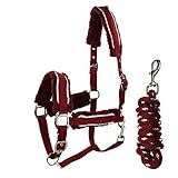  QHP Halfter-Set Dolci mit Kunstfellpolsterung und silbernen Details (Pony, Bordeaux/Silber)