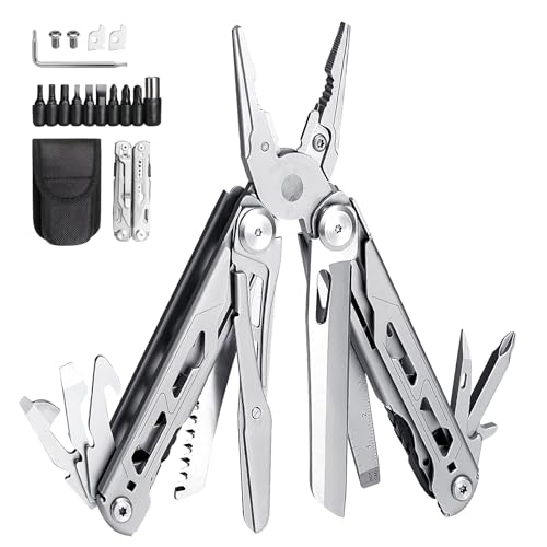 Farerkass Multiherramienta de Alicates Plegables, Alicate Multifuncional de Acero Inoxidable, Navaja Multiusos Herramienta con Tijeras Vio Abridor de Botellas, para Exterior Camping