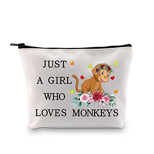LEVLO Funny Monkey Cosmetic Bag Animal Lover Gift Just A Girl Who Loves Monkeys Makeup Zipper Pouch Bag Monkey Lover Gift For Women Girls (Who Loves Monkeys)