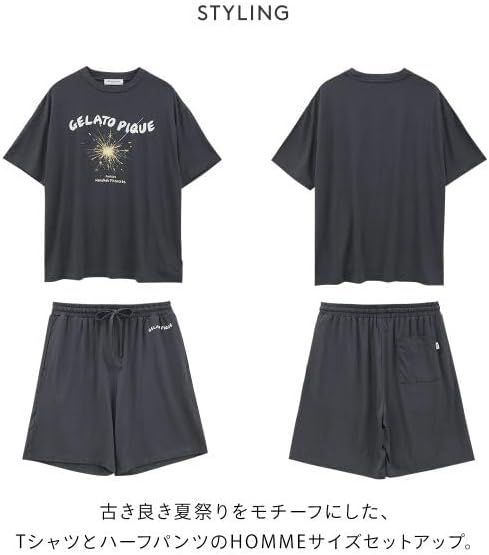 ジェラートピケ メンズ サマーモチーフシャツ・ハーフパンツ上下セット  