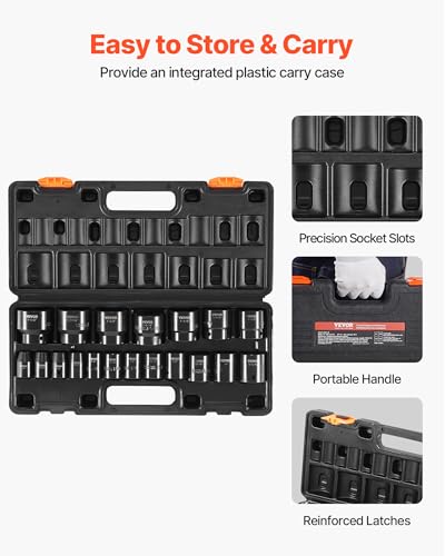 Image of VEVOR Impact Socket Set 1 /2 Inches 19 Piece Impact Sockets, 1 /2 Inches Drive Socket Set Impact 6-point Hex Sockets Standard SAE (3 /8 Inches to 1-1 /2 Inches) Standard Socket Assortment