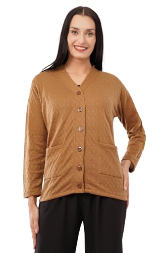 Image of Women Woolen Full Sleeve self Knit v-Neck Sweater Cardigan for Winter wear with Front Pockets Plus