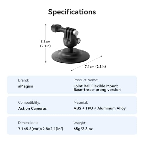 Image of Adhesive Ball Joint Mount 360 Rotation for Action Camera, Compatible with GoPro Hero 13 12 11 Insta360 DJI Osmo Action, Adjustable Bracket for Motorcycle Helmet, Auto Windshield, Surfboard Mounting