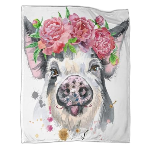 Couverture lit cochon 3D aquarelle en microfibre de prestige et douce - 3