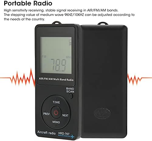 Aircraft Band Radio Receiver, Hand-held AM FM Portable FM/AM/AIR Radio with LCD Display & Earphone, Builtin 400mAh Lithium Battery
