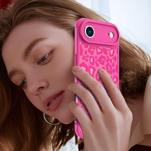 Image of KANGHAR Case for iPhone Air Hot Pink Leopard Printed Pattern | [Compatible with Magsafe] Cute Cheetah Protective Magnetic Case for Girls Women 6.5 inch