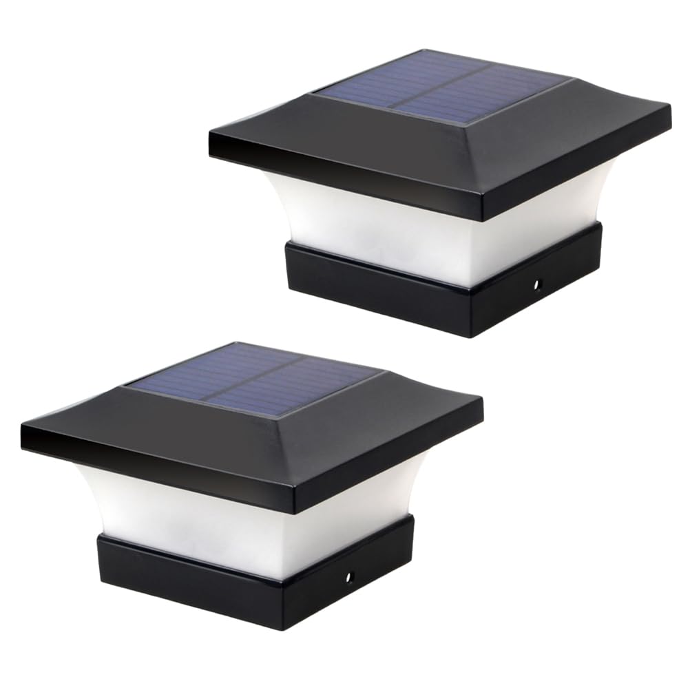 Uonlytech 2 Piezas Balizas Solares Led Para Jardín Exterior Lámparas De Poste Cuadrado Con Luz 6000K Decoración Y Iluminación Para Patio Y Valla Energía Solar Sin Cables