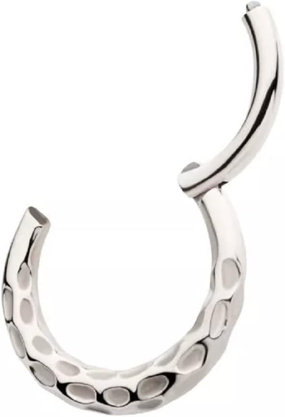 Pierced Owl 16GA 316L Stainless Steel Hammered Pattern Hinged Segment Ring - Image 2
