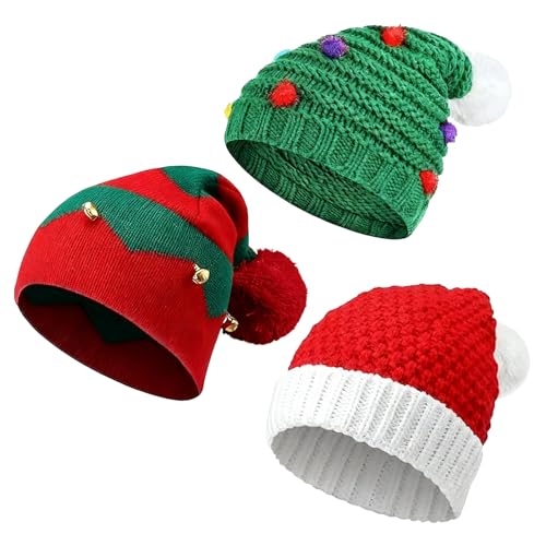 ESYFOR Weihnachtsmützen Erwachsene, 3 Stück Weihnachtsmütze...