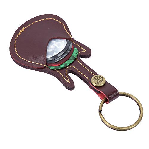 Tragbare Guitar Picks Holder Bag Schlüsselbund Leder Plectrum Picks Case Bag mit 5 Picks für Gitarren-Ukulele(Braun)