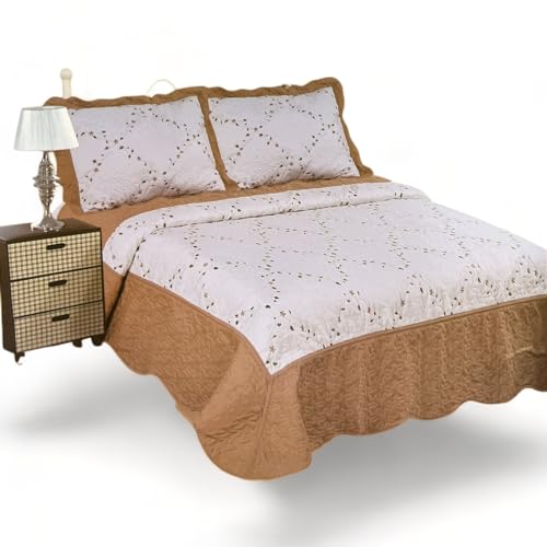 ZTex Colcha Boutí Bordada Ligera para Primavera Verano Otoño Invierno 100% Microfibra Extra Suave Funda Cojin incluida. Cubre Cama Multiusos Entretiempo (Cama 160/180/200-270x270 CM, F2629 Caramelo)