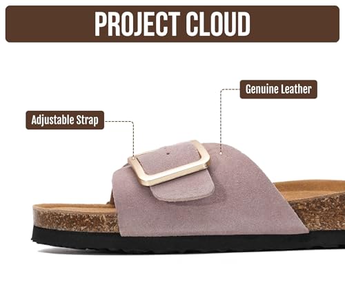 Image of Project Cloud 100% Genuine Leather Sandals Women Dressy Beach Essentials Slides for Women Footwear - Lightweight with Memory Foam Insole Sandals for Women 2026 - Womens Slides