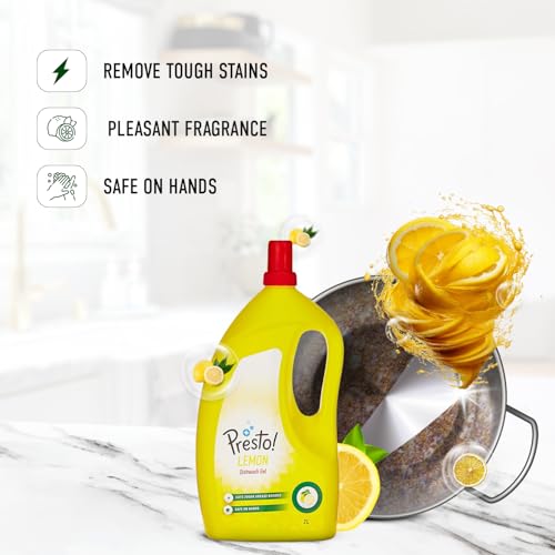 Image of Amazon Brand - Presto! Dishwash Gel Jar | Lemon | 2 Litre | Safe on Hands | Grease Cleaner For All Utensils
