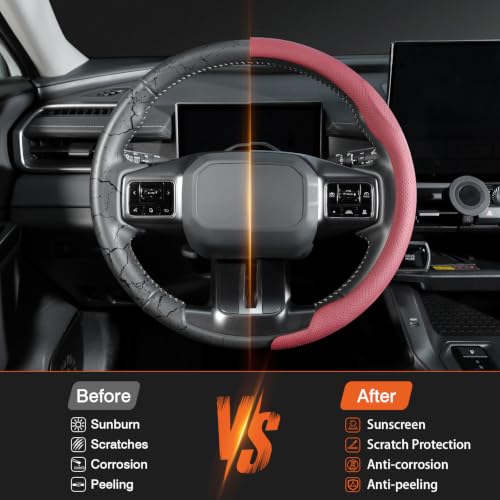 Image of Cartist Upgrade Steering Wheel Cover Universal for Car, PC Strength and PVC Leather for Steering Wheel Protector, Breathable Non-Slip Enhance Driving Experience, Open-Type Easy to Install (Claret)