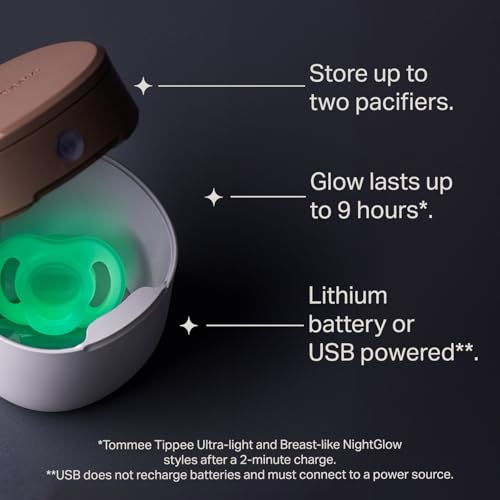 Image of Tommee Tippee NightGlow Pod with 0-6 Month Ultra-Light NightGlow Pacifier, Charge Glow in the Dark Pacifiers in 2 Minutes, Portable UVC Paci Sterilizer, Adjustable Strap, AA Battery or USB Powered