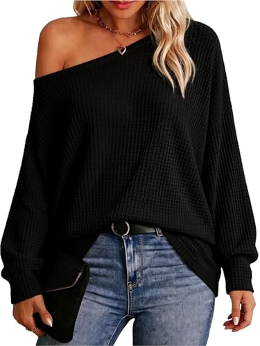 Image of Dressmine Women's Off the Shoulder Tops Sexy Batwing Basic Tunic Pullover