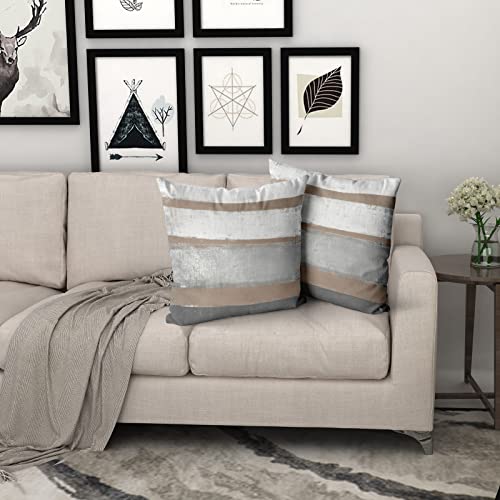 Grey Brown Pillow Covers 20X20 Set Of 2 Light Brown Gray Modern Abstract Art Striped Decorative Throw Pillows Farmhouse Pillowcase Cotton Square Cushion Cover For Home Couch Bed #TOP6