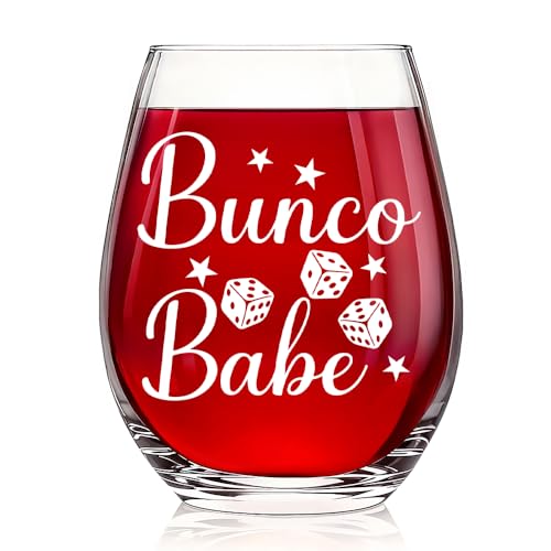 Vgrti Bunco Babe Funny Stemless Wine Glass for Women Bunco Party Supplies Dice Game Night Group Gifts for Women Men Players Sisters Friends Birthday Christmas Bachelor Gifts for Game Lover Coworker