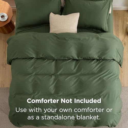 Image of Bedsure Duvet Cover with Fitted Sheet Queen - Deep Pocket, Hotel Luxury Soft Double Brushed Bedding Set with Zipper Closure, 1 Duvet Cover, 1 Fitted Sheet, 2 Pillow Shams, NO Comforter, Green