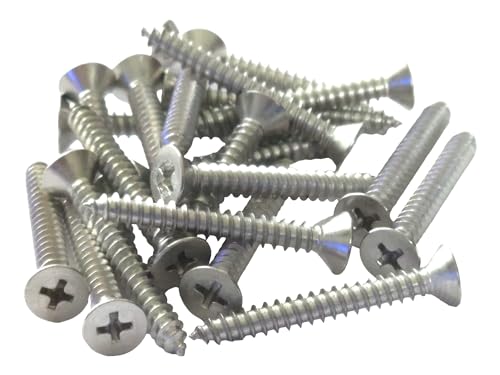 Tornillos autorroscantes de 5,5 mm x 25 mm, tornillos multiusos, acero inoxidable 316 de grado marino, tornillos Phillips de cabeza plana para madera, paneles de yeso y muebles (paquete de 20)
