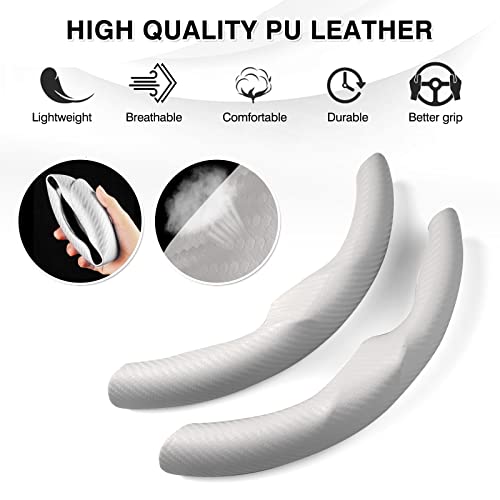 Canvcle Compatible With Carbon Fiber Steering Wheel Cover Tesla Model 3 2017-2023 /Model Y 2020-2023 Steer Wheel Cover Protector White For Men And Women Non Slip 2Pcs #TOP3
