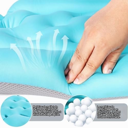 Ejoyous Oreiller de Baignoire Corps Entier, Tapis de Baignoire avec Oreiller Tapis à Bulles Oreiller de Baignoire Cou avec Ventouses Fortes Antidérapant Amovible Lavable (Blue)