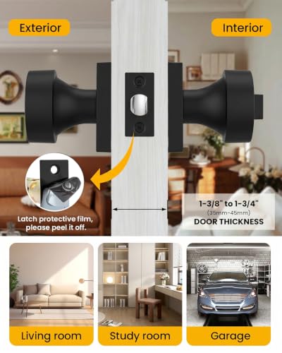Image of Goldenwarm Black Entry Door Knob with Lock and Key, Zinc Alloy Keyed Alike Exterior Door Knobs for Front Door, 2 Pack