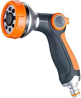 GRIFEMA GE1303 Spray Gun, 8 Adjustable Patterns, High Pressure Hose Spray Gun with Thumb Switch for Lawn Watering, Car Washing, Pet Shower, Orange/Black [Amazon Exclusive]