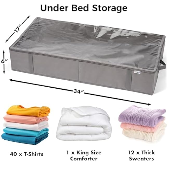 Closet Organizers and Storage - Maximize Space with Under Bed Storage Containers & Clothes Storage - Ideal Closet Organizer, Toy Storage Organizer & Underbed Storage (Grey, 4 Pack)