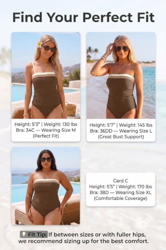 Image of Daci Women Strapless Tankini Tummy Control 2 Piece Bandeau Swimsuit | Full Coverage,Removable&Adjustable Straps,Built-in Soft Unremovable Bra,Ruched Tummy Control,Mid Waist Bottom,Fully Lined