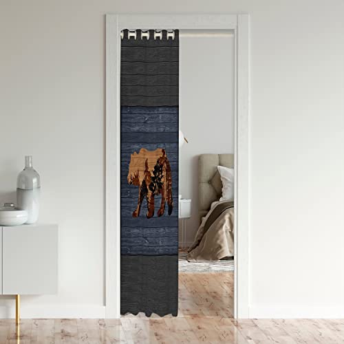Loussiesd Bear Door Curtain for Doorway Privacy Cute Bear Animal 30%-50% Room Darkening Blackout Insulated Thermal Curtain Farmhouse Wildlife Blue Brown Window Treatments 106x203cm - Image 3