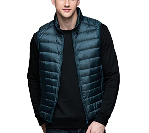 Chaleco de plumón de pato para hombre ropa de abrigo sin mangas azul talla S 2