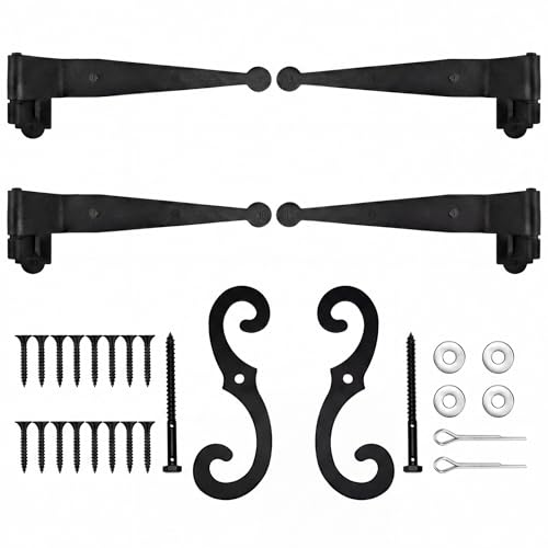 Image of 4 Pack (2 Pair) Steel Blind Shutter Hinges Set 11.75 inch Black Wrought Iron Shutter Offset Pintle Strap Hinge with 2 S-Hooks, Heavy-Duty Rust-Resistant Hardware Kit