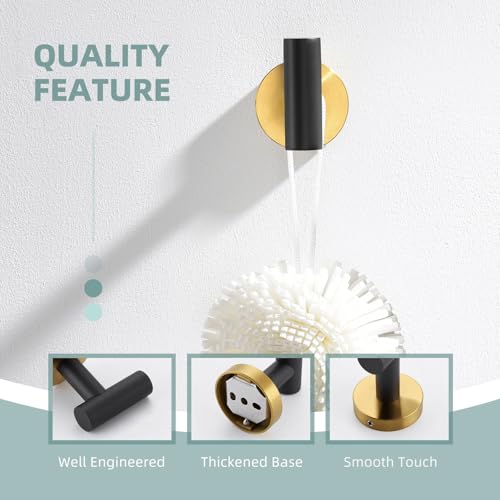 Image of Angle Simple Towel Hook Black and Gold, Bathroom Towel Holder for Wall